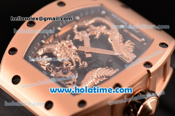 Richard Mille Tourbillon RM 057 Dragon Swiss ETA 2824 Automatic Rose Gold Case with Black Rubber Strap and Dragon Dial - Click Image to Close